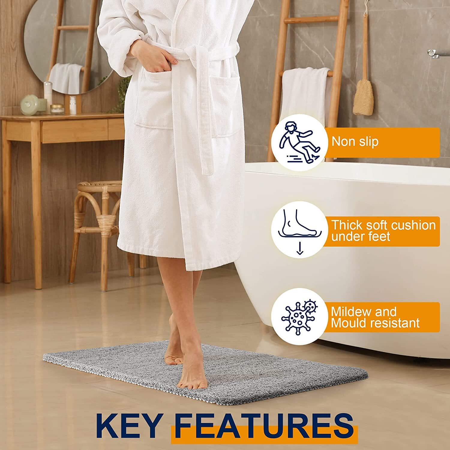 Shower Mat for Inside Shower, Loofah Bath Mat Non Slip Anti Mould Wet