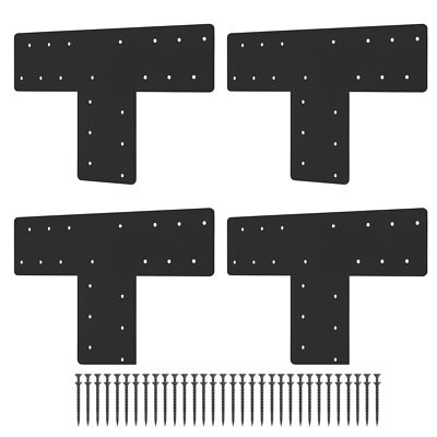 4 Pcs 16.9'' T Post Bracket Black Mending Plate for 6x6 & 8x8 Frames