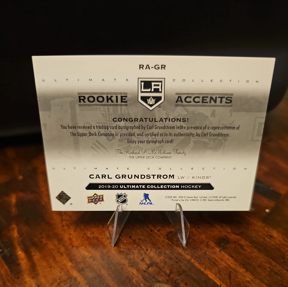2019-20 Upper Deck Ultimate Collection Signatures Rookies Carl Grundstrom RC - Image 3 of 4