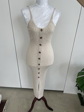 Lulus Colorblock Ribbed Knit Maxi Dress Cream Sleeveless Slit Small