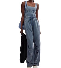 FREE PEOPLE Movement Inbound Skyline Jumpsuit Womens Sz S Blue Stretchy Blue