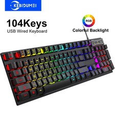 ⌨️ 104-Key Wired Gaming Keyboard – RGB Backlit Mechanical Feel USB Keyboard