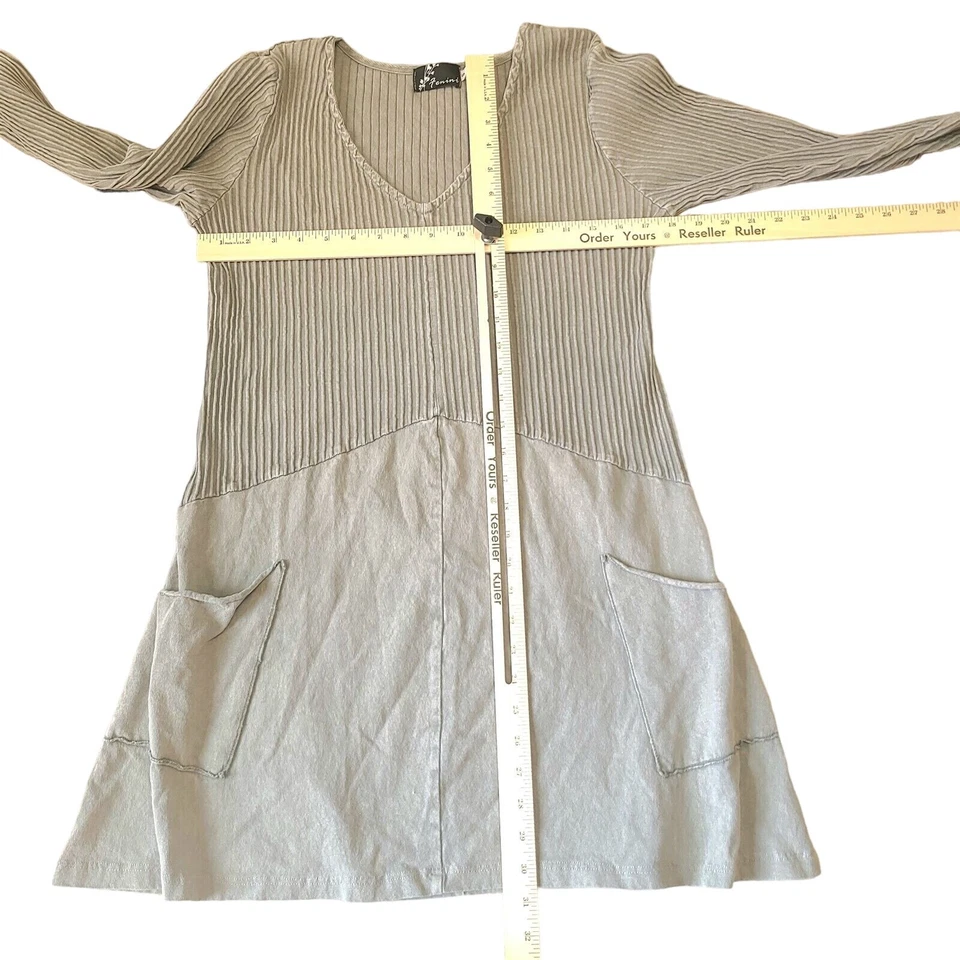Túnica o mini vestido gris Fenini tiene bolsillos para mujer talla S mezclado con cuello en V Foto 4 de 4