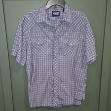 WRANGLER Men's Western Pearl Snap Short Sleeve Blue/red/white Shirt Large Ranch