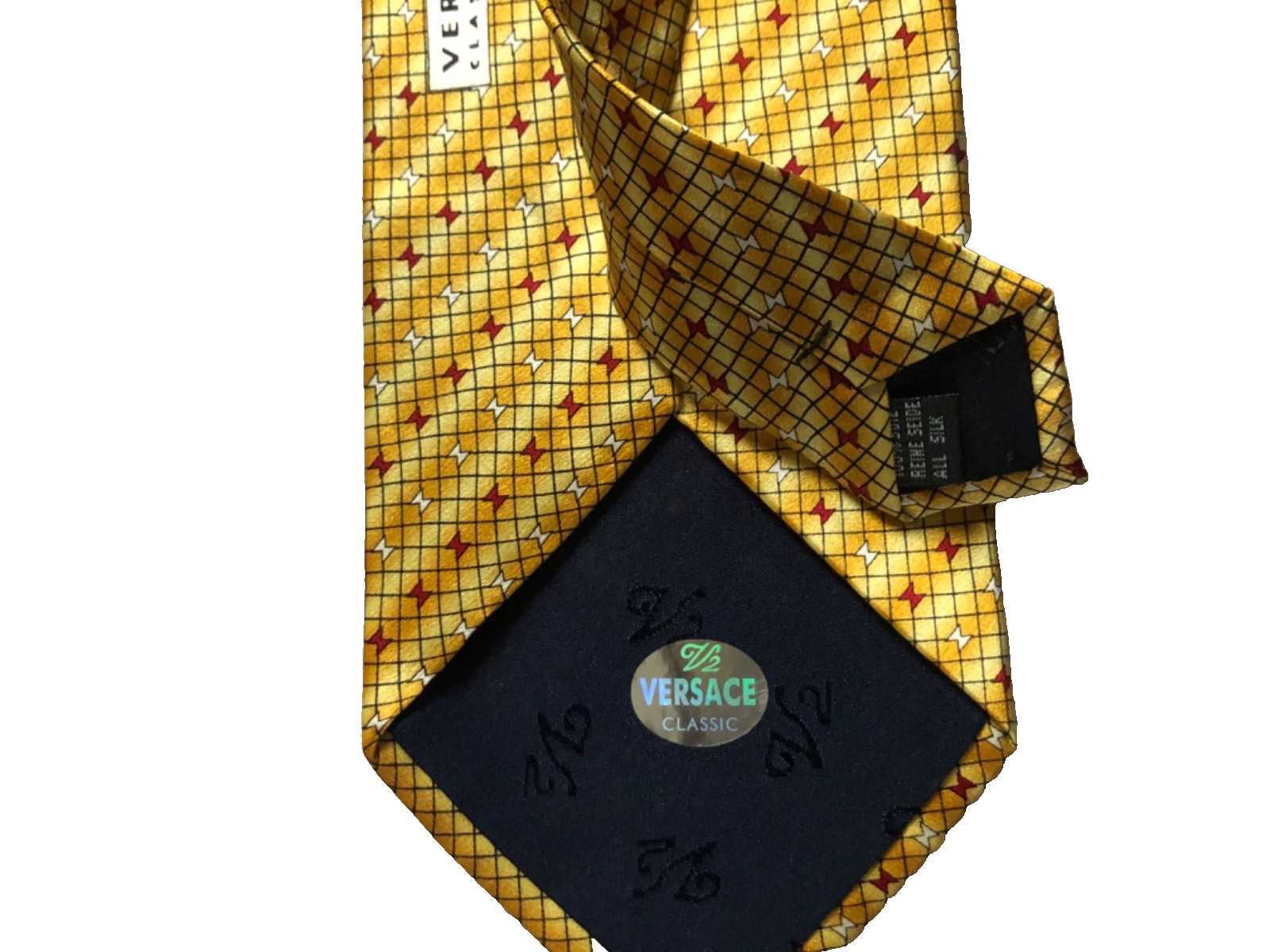 Rare Vintage Versace Classic v2 Silk Tie Luxury Designer Hand Made Gold Yellow image 6