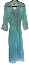 VALENTINO INTIMO Aqua Sheer Lace Ethereal Slip Dress + Long Robe S/P Y2K Vintage