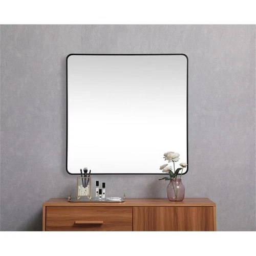 Elegant Decor Evermore 48" x 48" Soft Corner Square Metal Mirror in Black - Picture 2 of 9