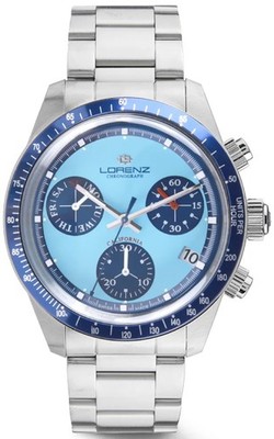 LORENZ CALIFORNIA 090003TY Hellblau Herrenuhr Chronograph Stahl Swiss Made  
