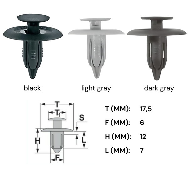 20X Clips Ø 6Mm Kopf 15,5Mm Befestigungs Innenverkleidung TüRverkleidung Grau-image