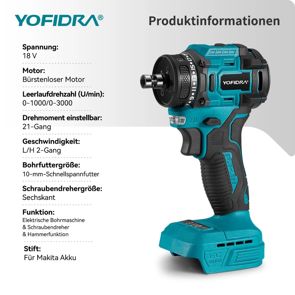 3 in 1 Akku-Schrauber Akkuschrauber Bürstenloser Bohrhammer mit 10mm Bohrfutter - Bild 2 von 4