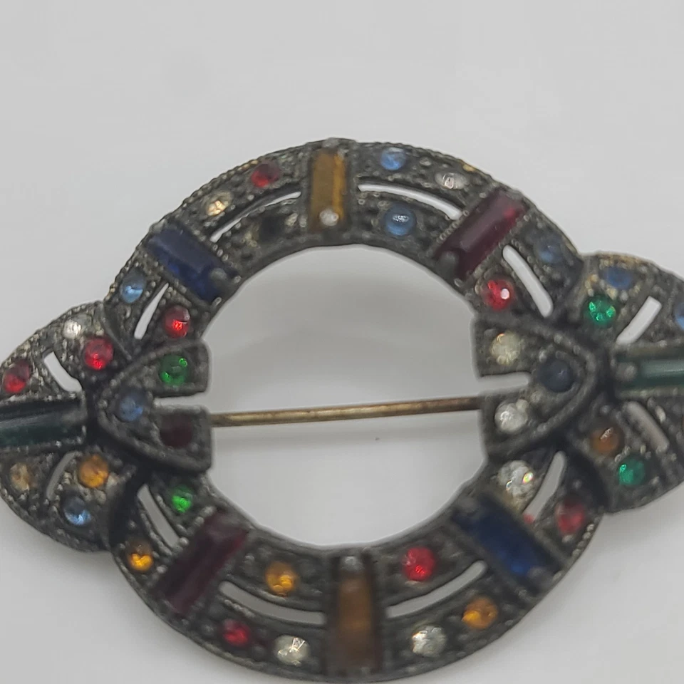 Broche de metal vintage Art Deco pedrería arco iris LEER Foto 2 de 4