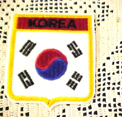 Korea Flag Patch Embroidered Shield Shape Peel Off Back To Adhere NEW