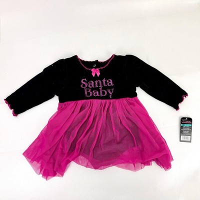 Girl Tutu Dress SANTA BABY 0-3M Pink/Black NB to 3 months Xmas Holiday Baby Glam