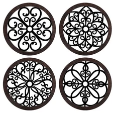Yulejo 4 Pcs Thicken Rustic Wall Decor Farmhouse Kitchen Wall Round Art Woode...