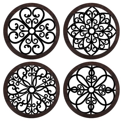 Yulejo 4 Pcs Thicken Rustic Wall Decor Farmhouse Kitchen Wall Round Art Woode...