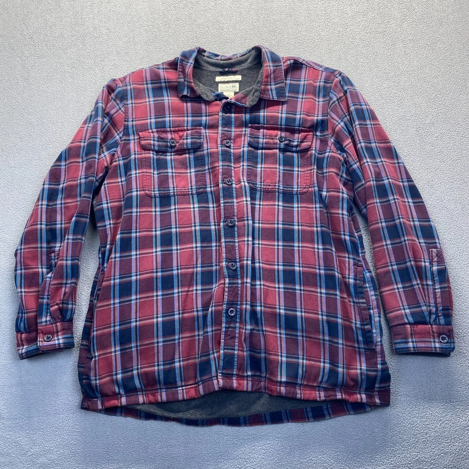 LL Bean Shirt Mens Size XL Multicolor Plaid Flannel Fleece Lined Heavey Shacket