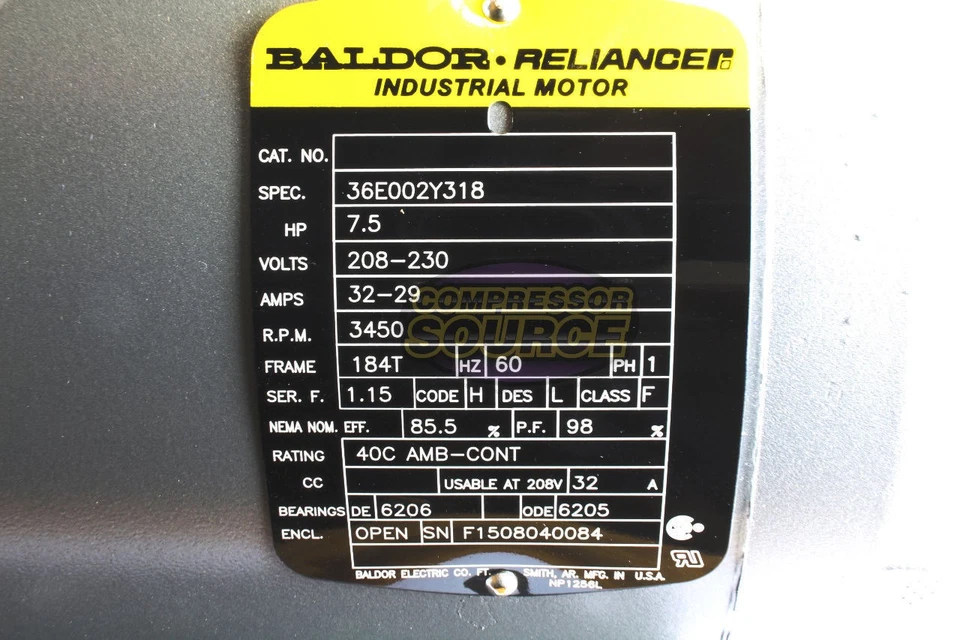 Baldor 7.5 Hp Electric Motor 3450 RPM 184 T Frame 1 Ph Single Phase 208/230 Volt - Image 4 of 4