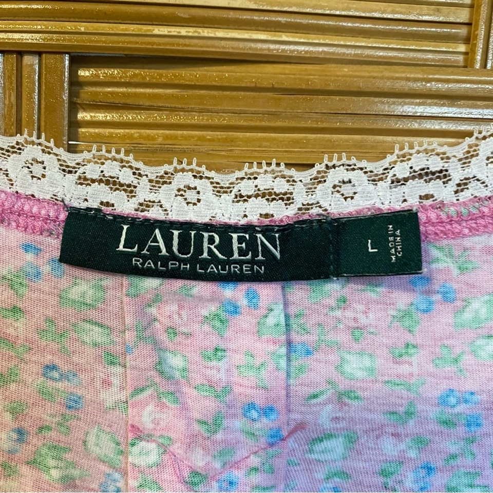 Ralph Lauren Rosa Floral Vestido de Noche con Acento de Encaje 100% Algodón Grande Cottagecore Foto 3 de 4