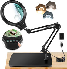 10X 30X Large Magnifying Glass with Light and Stand, 5-Inch LED Lighted Magnifie