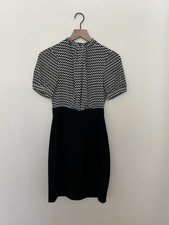 Trina Turk Geometric Black White Silk A-Line Dress Puff Sleeve Size 0