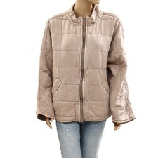 Free People Dolman Quilted Knit Jacket Top Oversized Zip-up Slouchy L New 285948