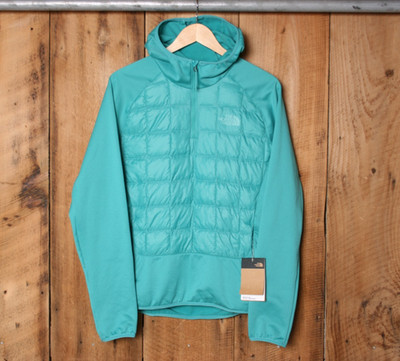 TNF Thermoball Eco Hybrid Porcelain Green Quilted 1/4 Zip Hooded Jacket Sz. S