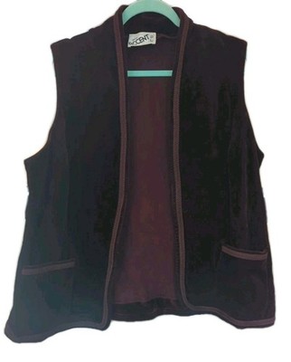 Accent Act III Velvet Vest Women's 2X Plus Corded Trim Burgandy High Neck Jester