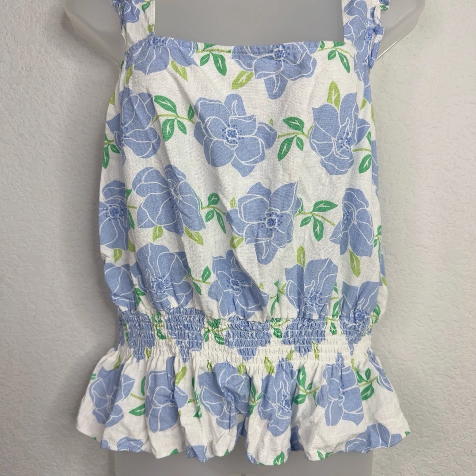 Draper James Shirt Women L Floral Smocked Peplum Ruffle Cottage Coastal Romantic - Image 3 of 4