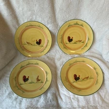 Antonio rosa alcobaca Portugal Set 4  9 1/2dinner plates Rooster and Hen Yellow