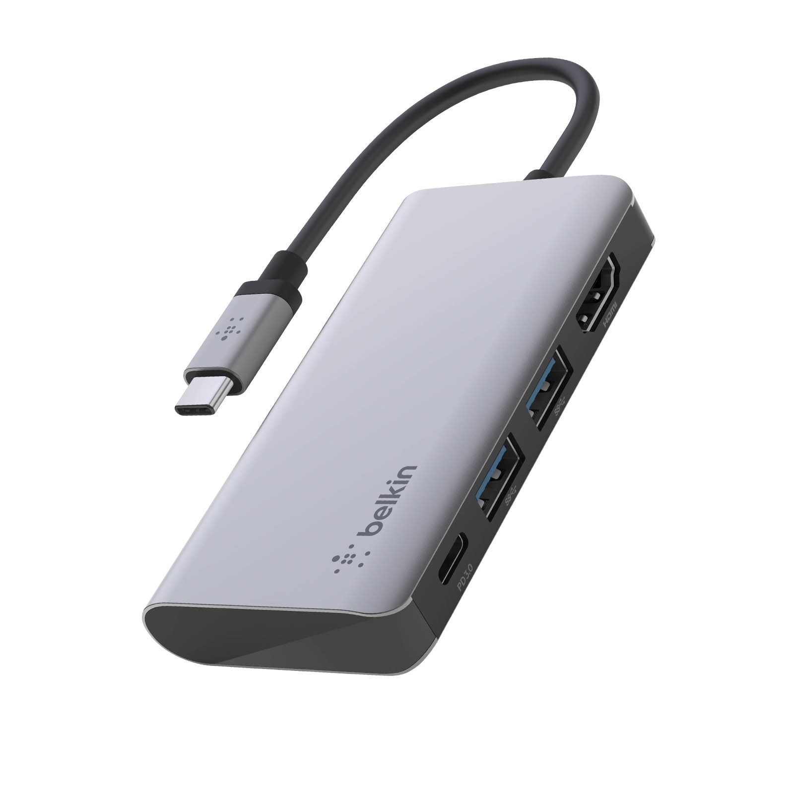Hub USB-C Belkin anti panne de batterie grâce au port de charge Power Delivery 100W