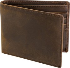Men's RFID Blocking Leather Bifold Wallet 8 Card Slots 2 ID Windows