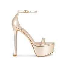 Stuart Weitzman Nudistcurve Hollywood Gold Platform Ankle Strap Sandals Sz 9.5 B