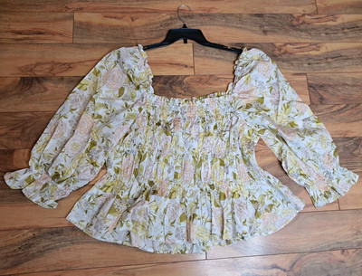 Who What Wear Womens Off The Shoulder Smocked Blouse Plus Size 2X Retro Floral