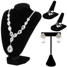 3 Pcs Velvet Jewelry Display Set Velvet Necklace Bust Holder T Shape Earring ...
