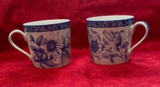 Two blue and white Spode (the Blue Room) mugs: clematis and passion flower