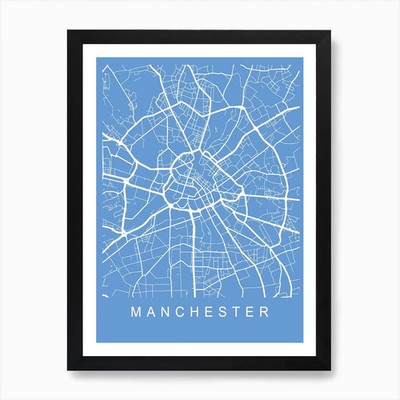 Manchester Karte Bauplan Kunstdruck gerahmt Wandbild Poster Leinwanddruck Bild