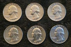 1964 P & D 90% Silver Washington Quarters Lot Of 6