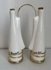 Vintage Oil And Vinegar Cruet Set With Gold Plate Holder