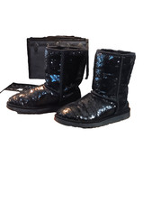UGG Classic Short Sparkle Black Sequin Pull-on Womens Boots Size 7