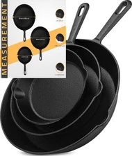 Utopia Kitchen Saute Frying Pan 3 Piece Set, Cast Iron Chefs Pan, Pre Black 
