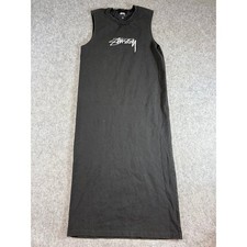 Stussy Ezra Muscle Midi Dress Womens XS Black Crewneck Cotton Casual Streetwear