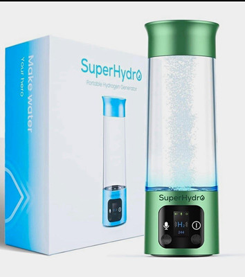 SuperHydro H2 Boost Hydrogen Generator Water Bottle 11.5 oz Green/Clear