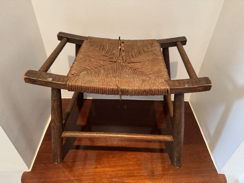 13" x19” Vintage Woven Rope Wooden Stool Primitive Wood stool Bench Farmhouse
