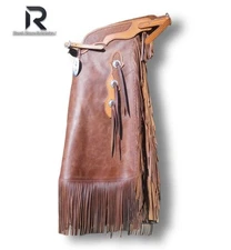 Premium Handmade Leather Chinks with Fringe