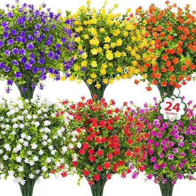 24 Bundles Artificial Flowers for Outdoors Decoration Fake Flowers UV Resista...
