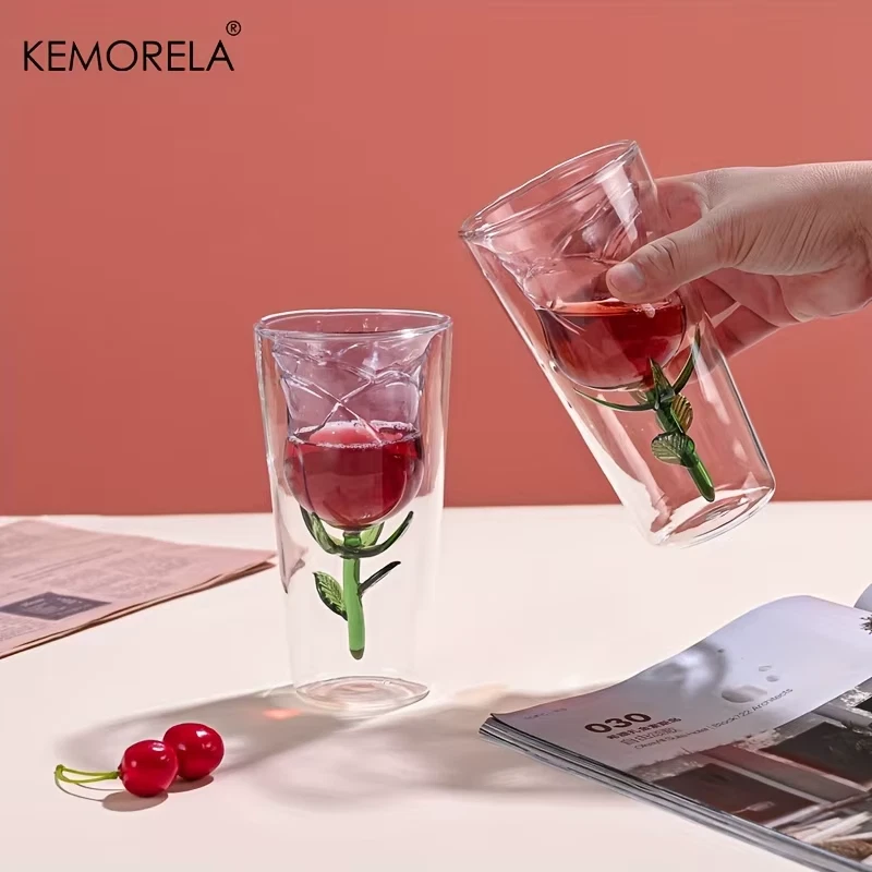 INS Copa de Vino Doble Capa Diseño en Forma de Rosa Copa de Vino Tinto Jugo C Foto 2 de 4