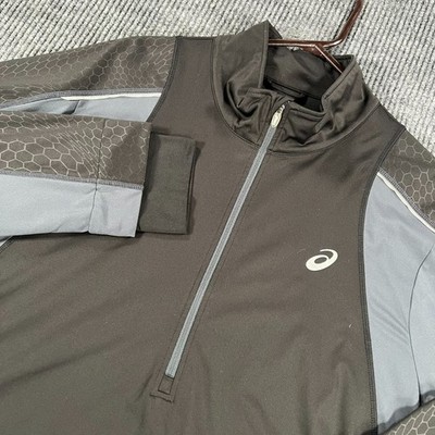 Asics Pullover Shirt Mens XL Black Gray Long Sleeve Athletic Running 1/4 Zip