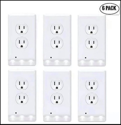 #ad 6 Pack Outlet Cover Built In LED Night Light Bulbs Wall Plate Rounded Receptacle $23.80
