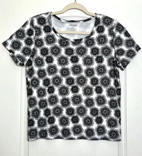 Vintage White Stag Black And White Floral Tee Shirt Size L 100% Cotton