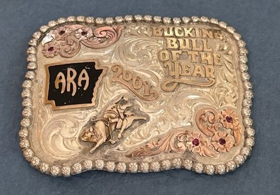 VTG 2001 ARA Rodeo Bucking Bull of the Year Champ Whirlybird Trophy Belt Buckle